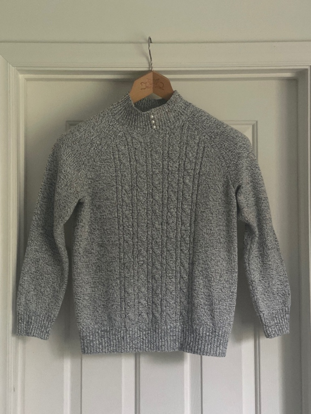 Karen Scott Heather Gray Cable Knit Mock Neck Sweater  ✨